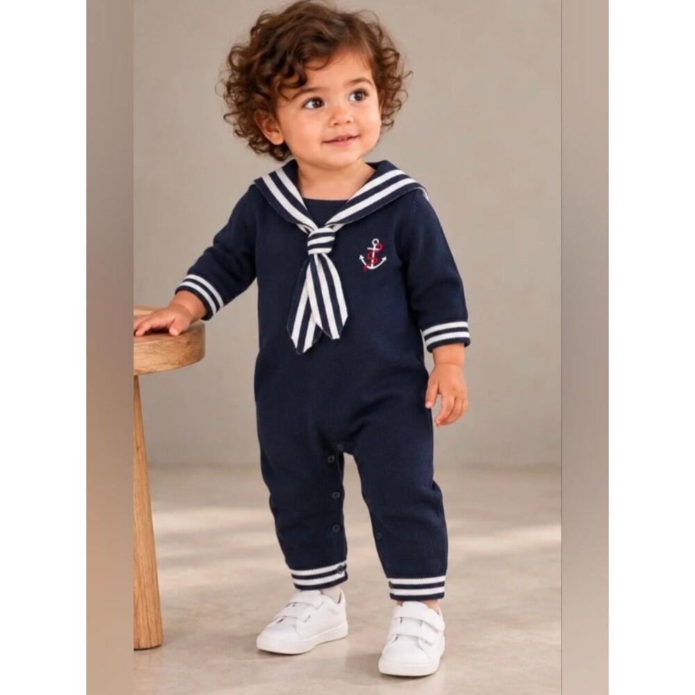 Navy Sailor Kids Footie with Anchor Detail